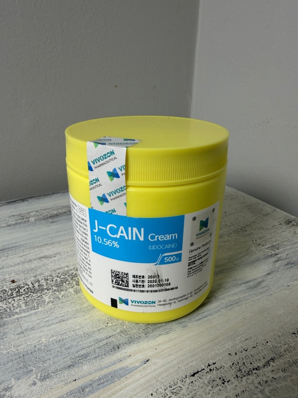 J-CAIN Cream Yellow Jar with Blue Label . 10.56% Lidocaine